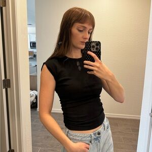 Womens Nordstrom industry XS cap sleeve ruched black ribbed top